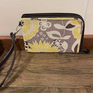 Thirty One Gifts Yellow and Brown Floral Wristlet Retired Print